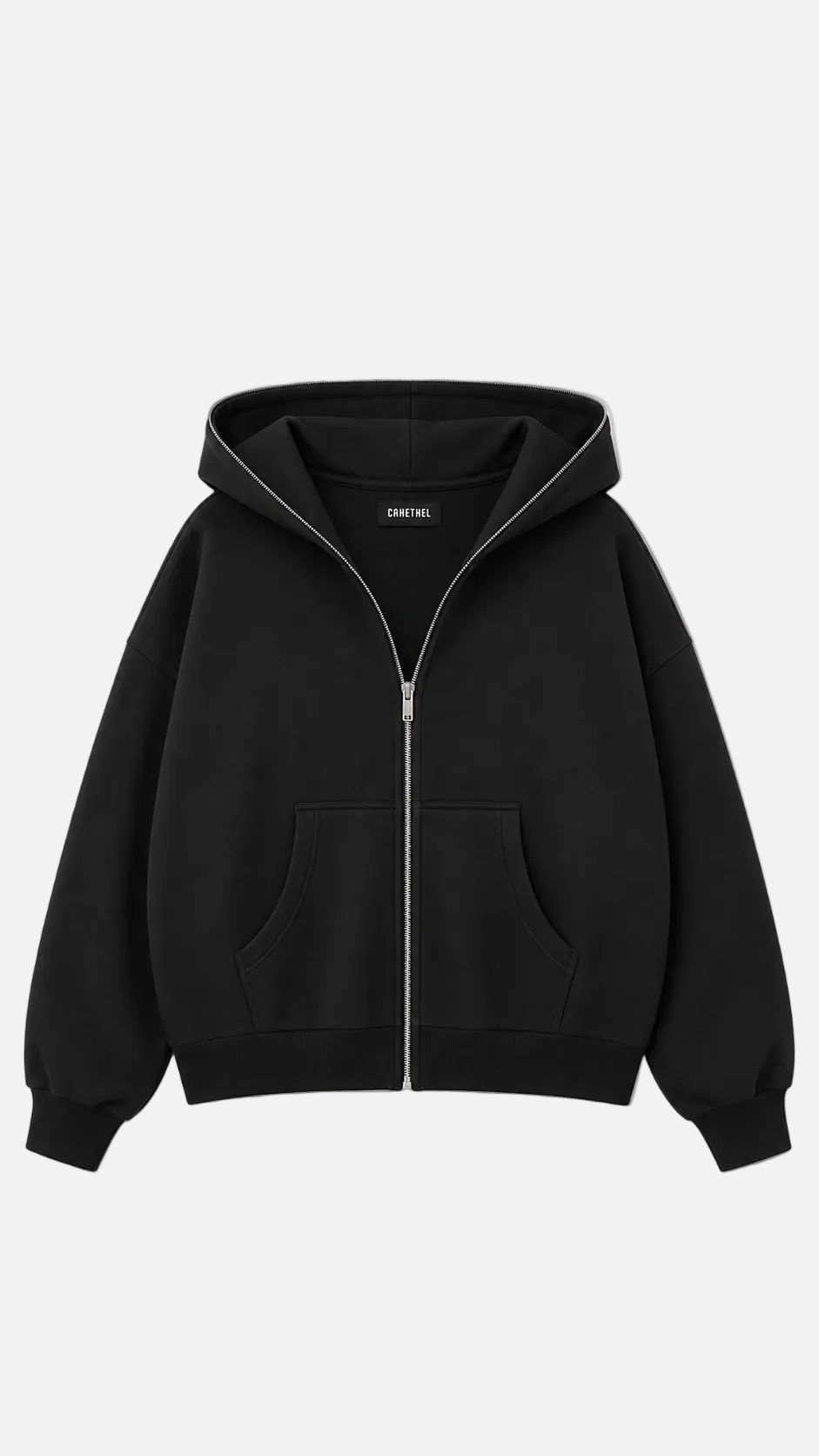 Fleeced Full-Zip Boxy Hoodie