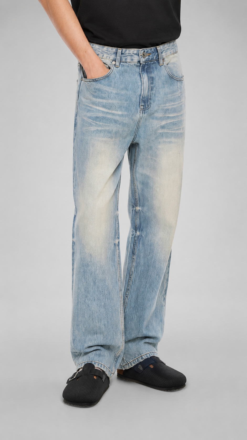 Sun Fade Raw Hem Denim Jeans