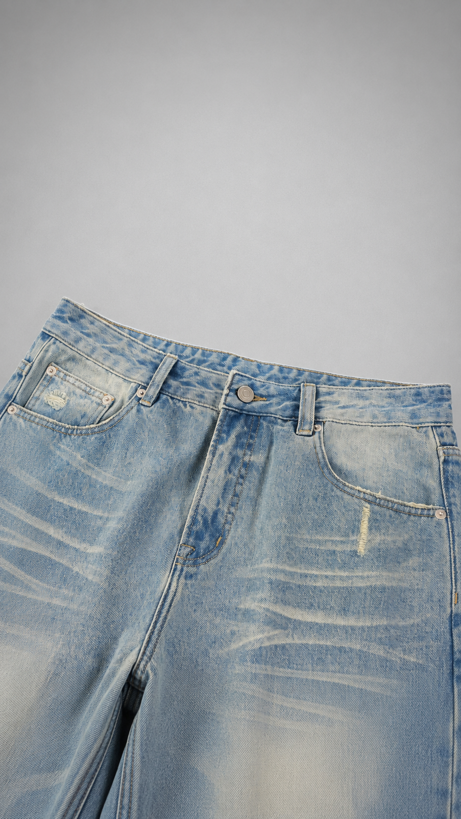 Sun Fade Raw Hem Denim Jeans