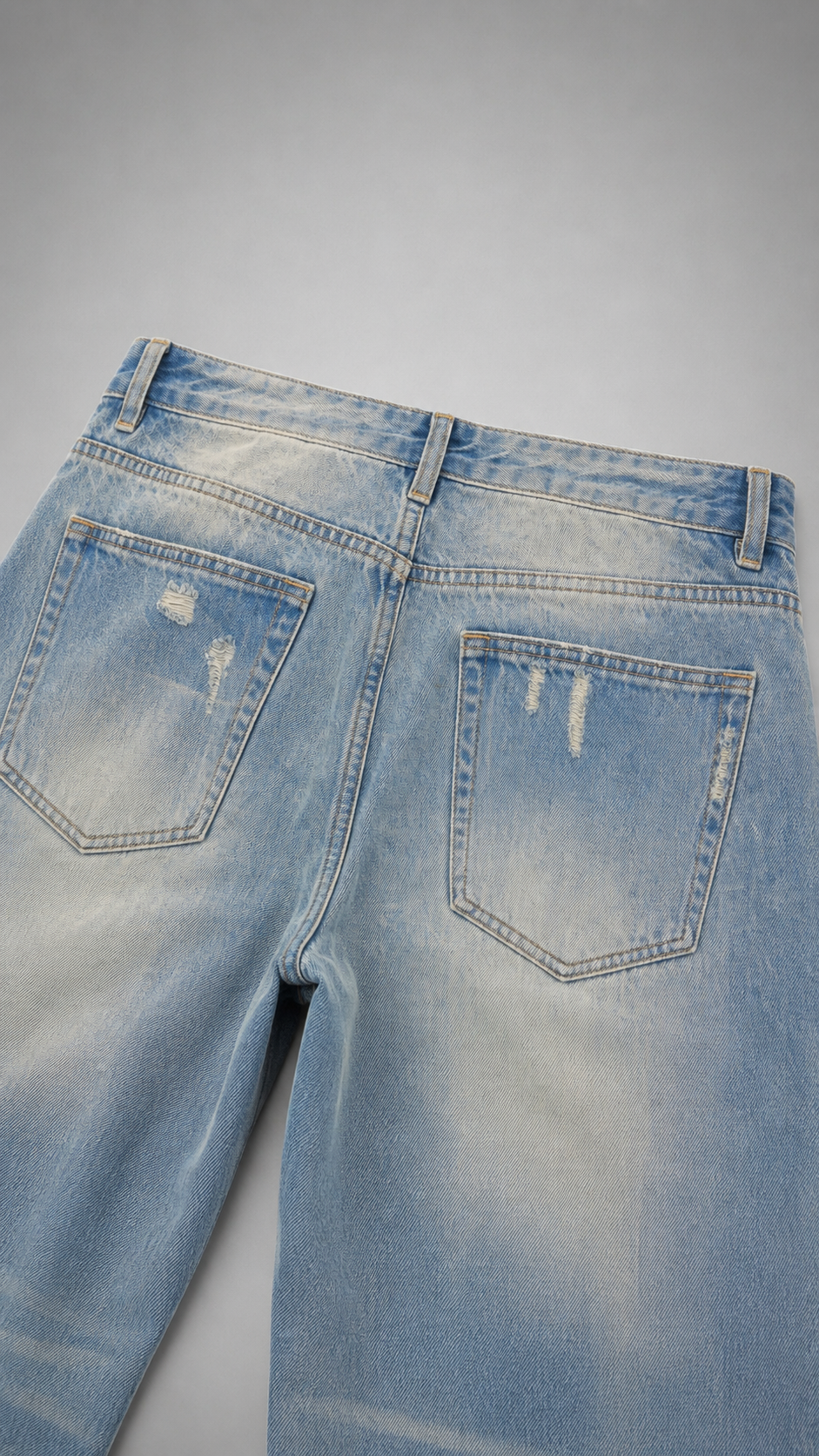 Sun Fade Raw Hem Denim Jeans