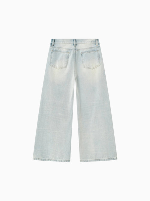 Men's Vintage Wash Wide Leg Denim Jeans 2